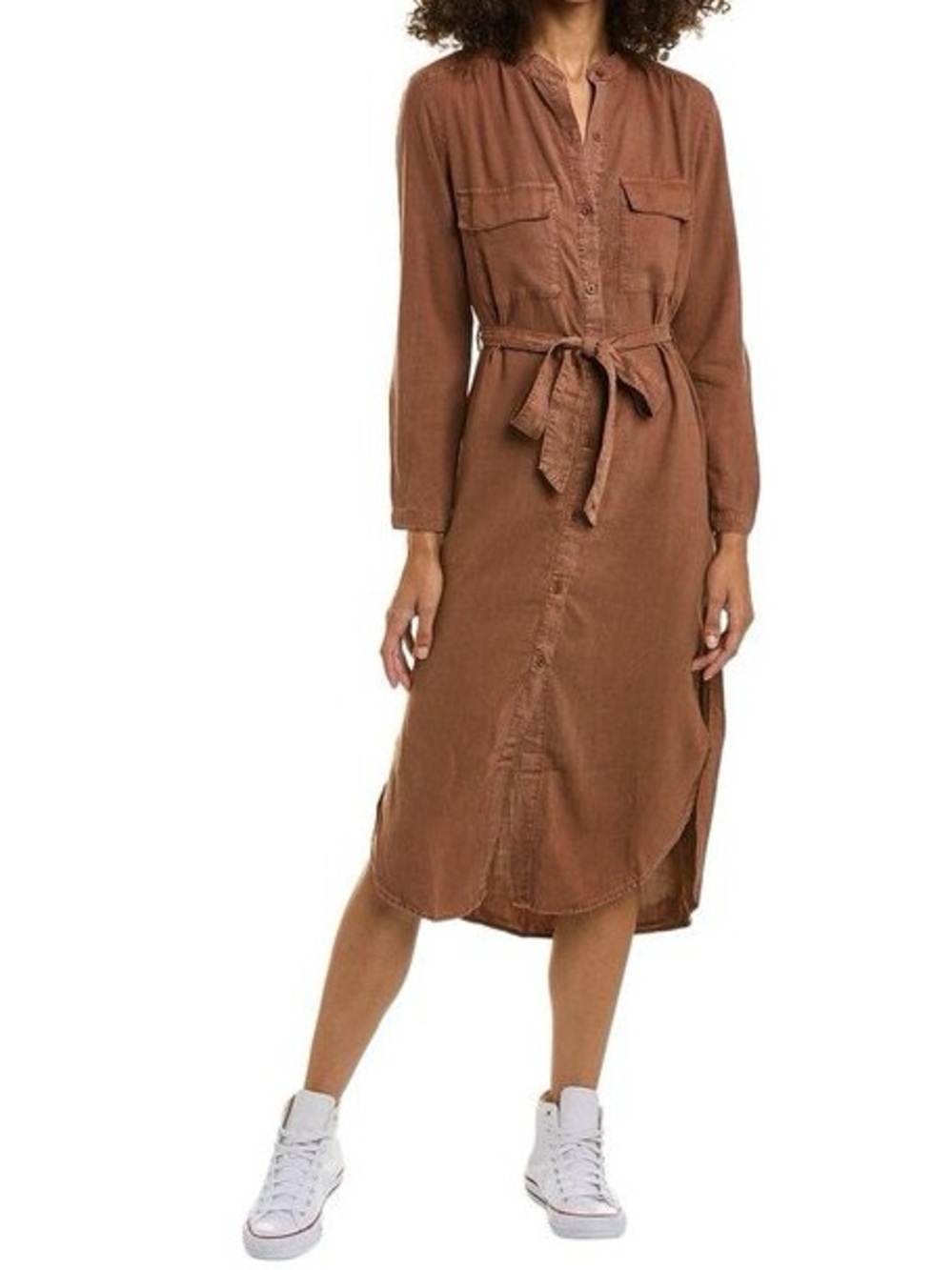 Bella Dahl Size S Long Sleeve A-Line Dress Shirt Autumn Amber Brown Tencel